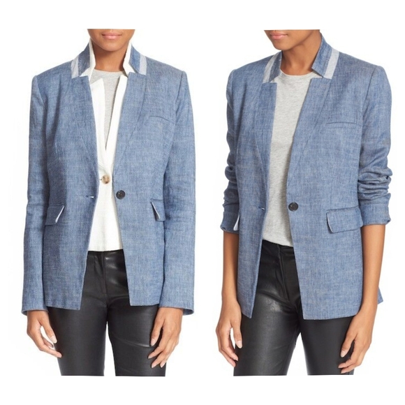 Veronica Beard Orchid Linen Dickey Jacket Blazer Blue Chambray Size 0 Celebrity - Picture 3 of 13